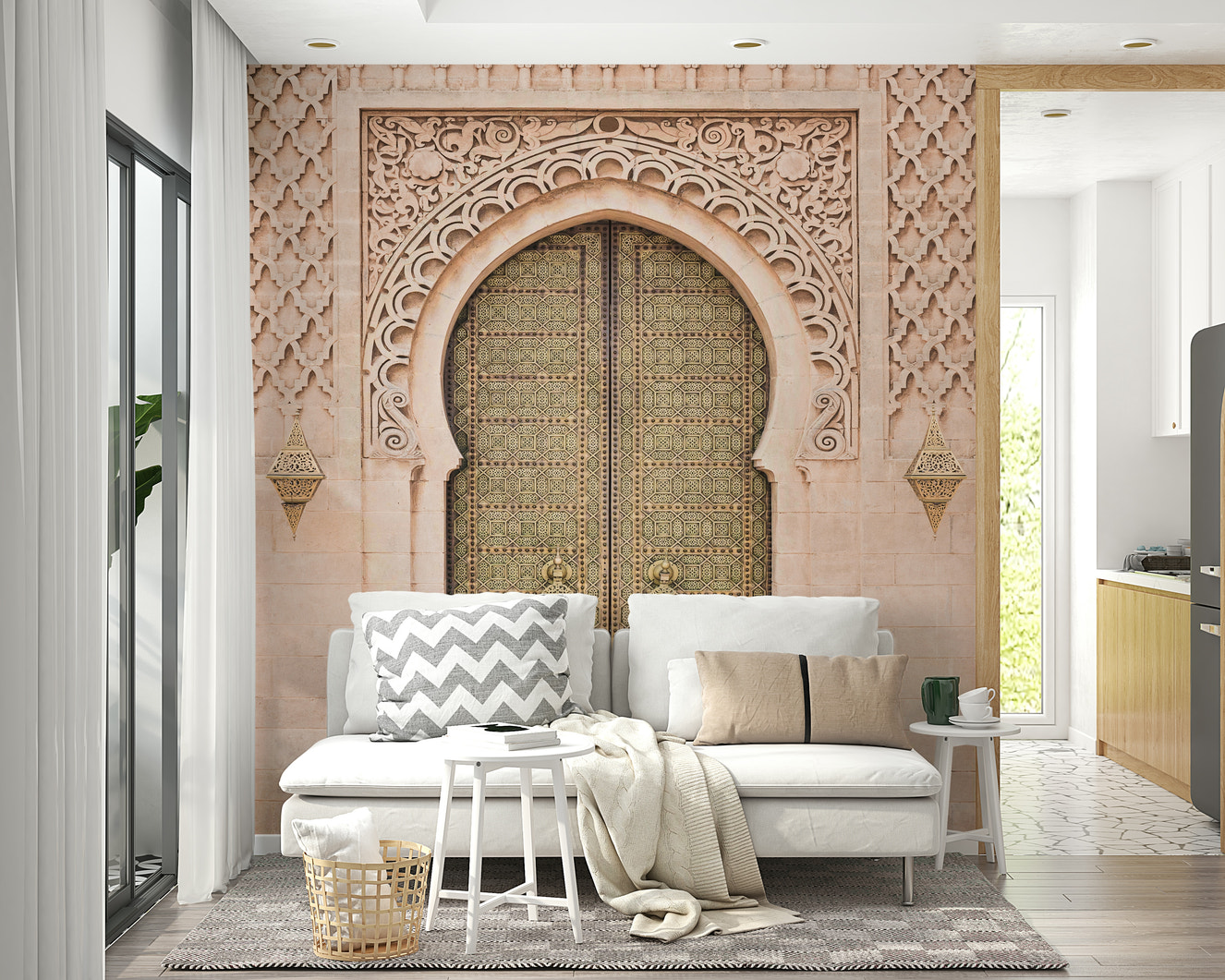 Majestic archway with golden light.

