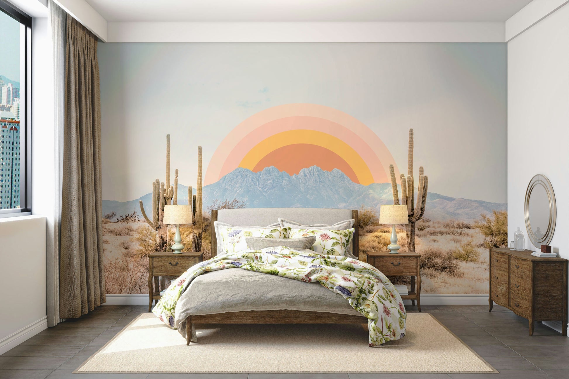 Arizona wall mural with vibrant sunrise sky

