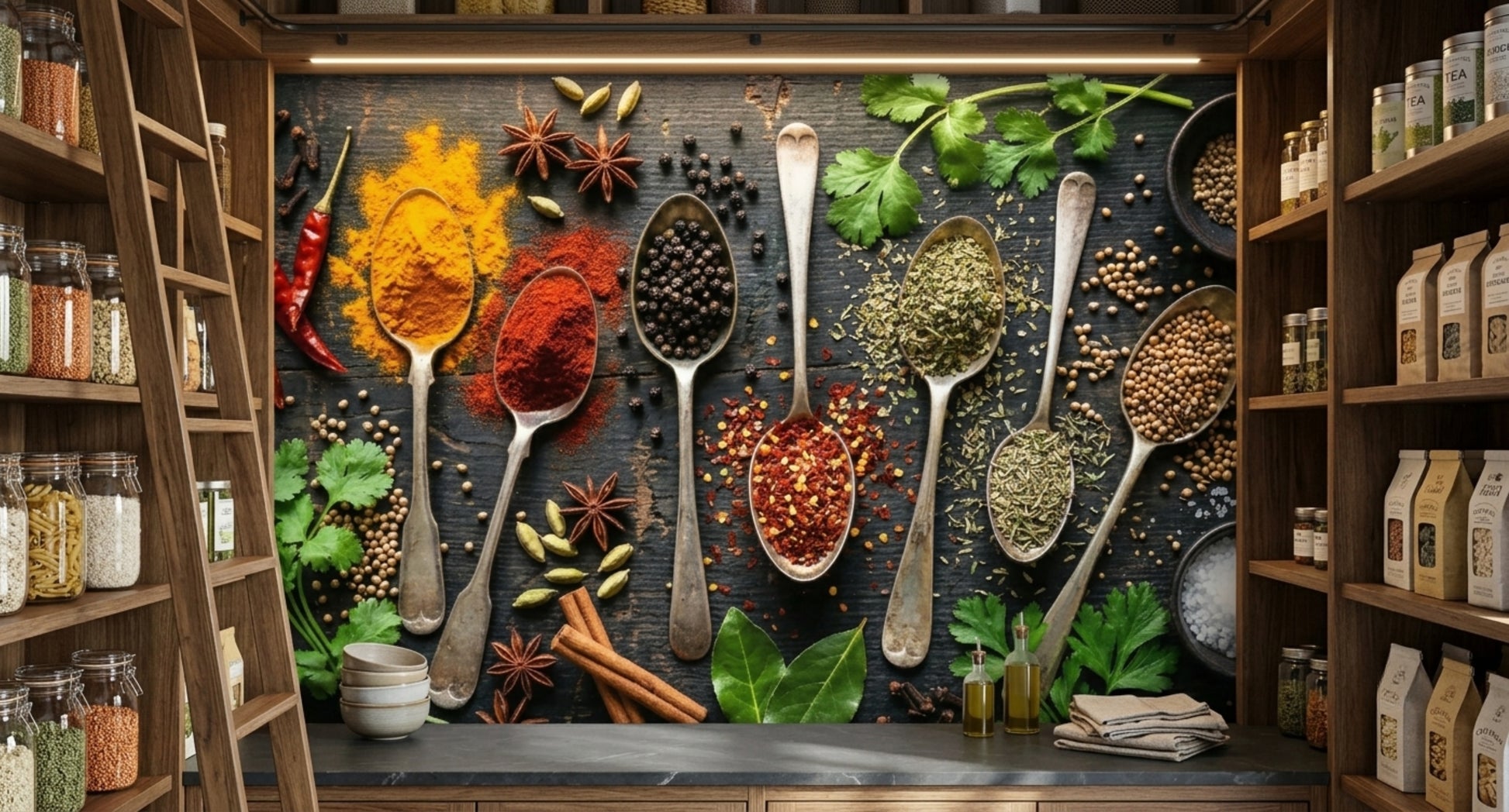 Aromatic Spice Collection Wall Mural for pantry