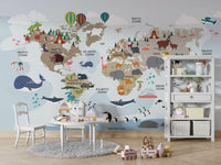 Animals by continent mural wallpaper

