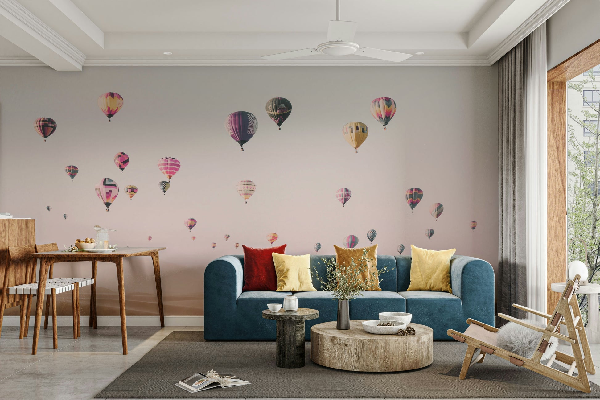 Wanderlust-inspired mural with travel icons

