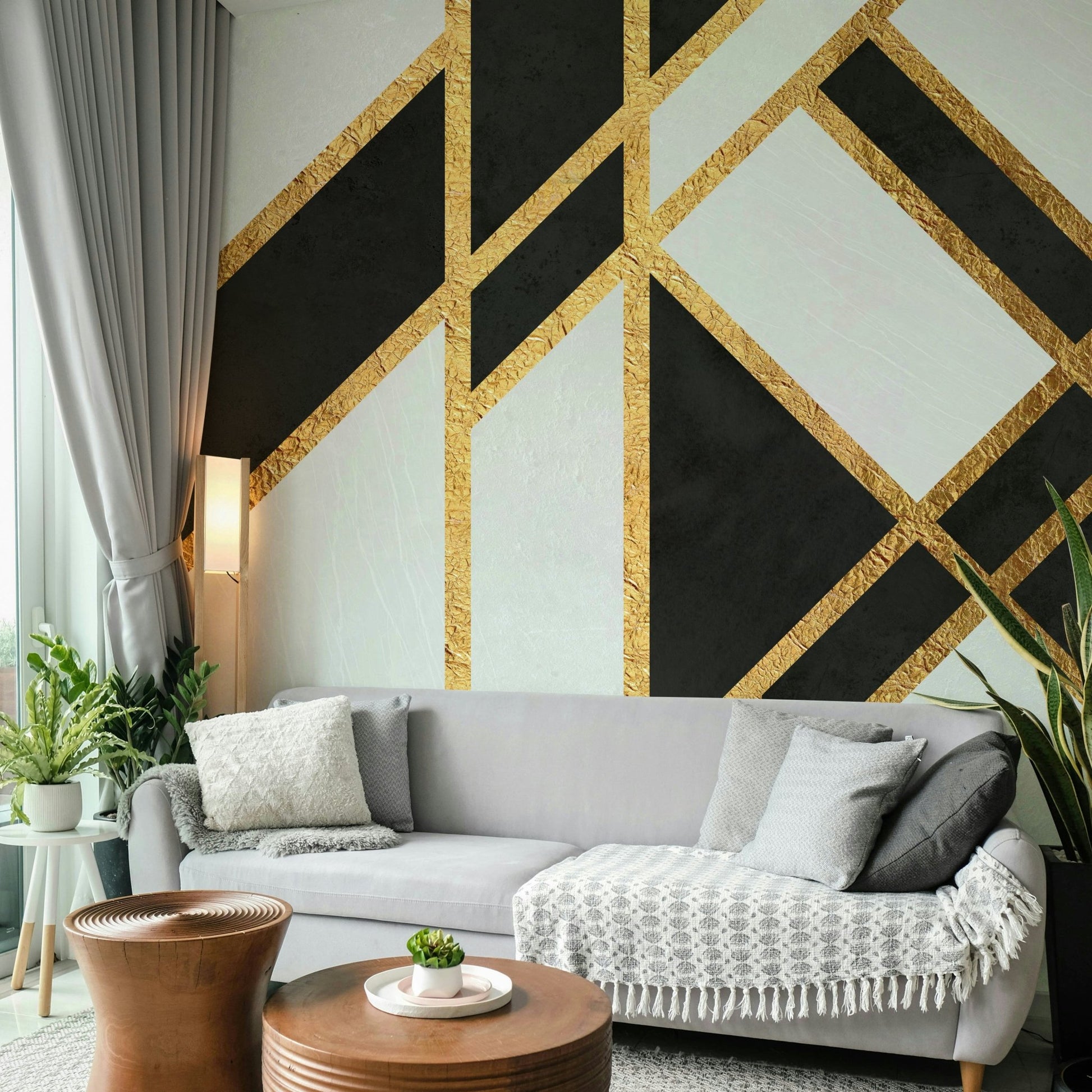 Art Deco-inspired black and white wall mural for stylish interiors


