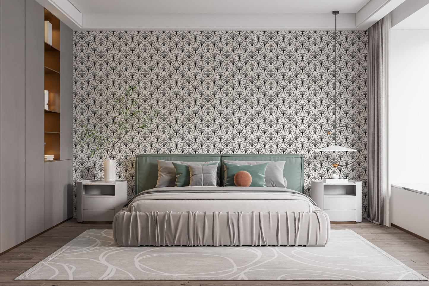 Sophisticated black art deco wallpaper design
