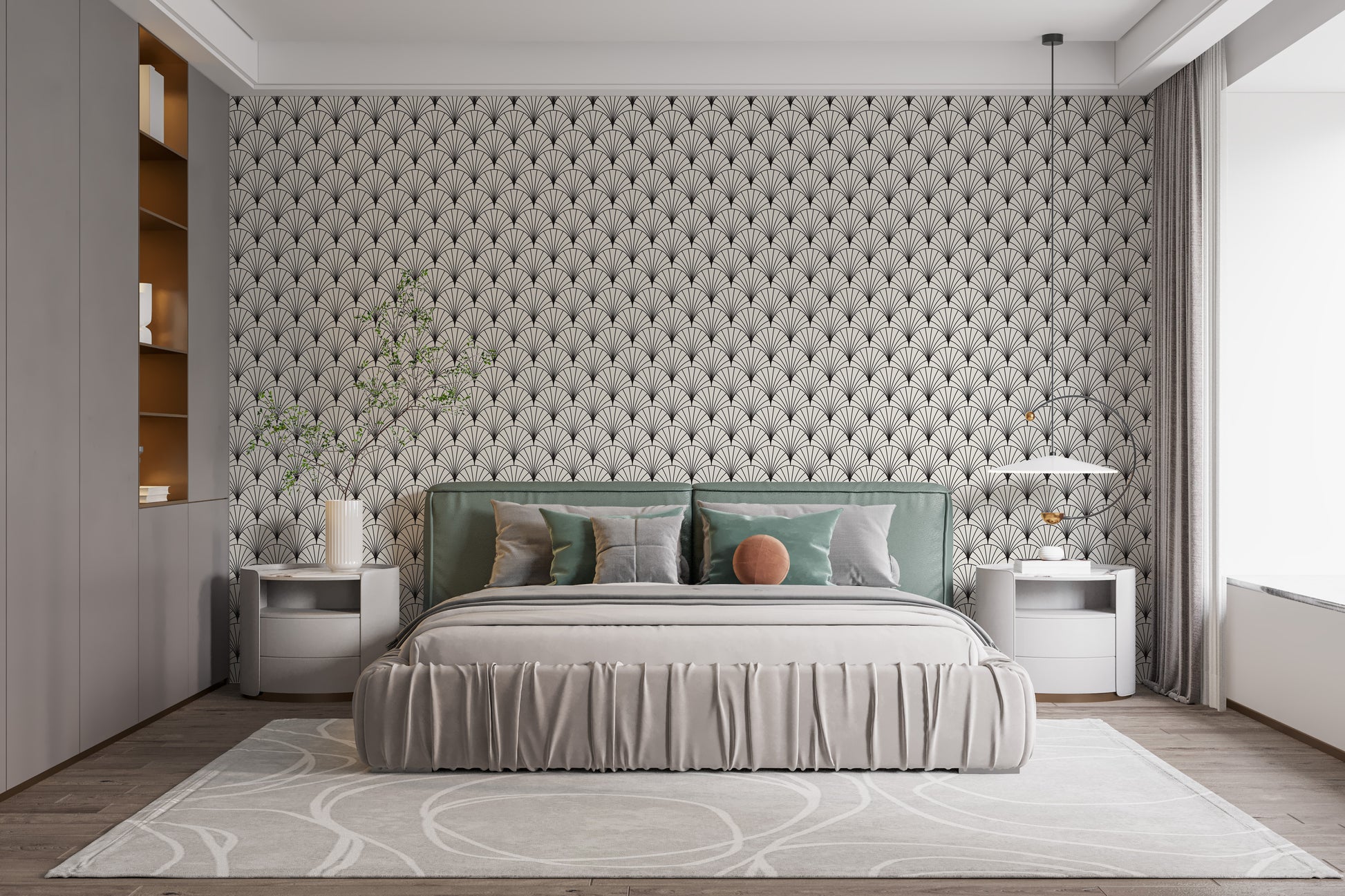 Sophisticated black art deco wallpaper design
