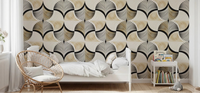 Art Deco Botanical Palm Fan Gold and Black Wallpaper⁠
