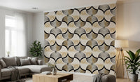 Art Deco Botanical Palm Fan Gold and Black Wallpaper⁠