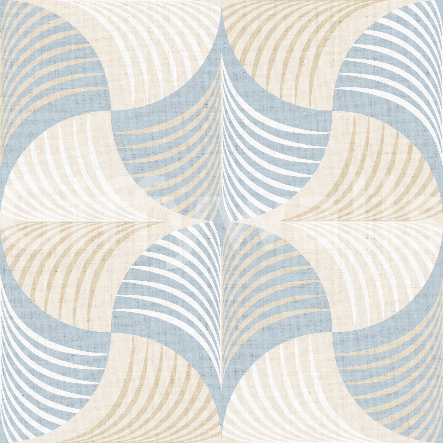 Art Deco Botanical Palm Fan – White Beige Blue Wallpaper⁠