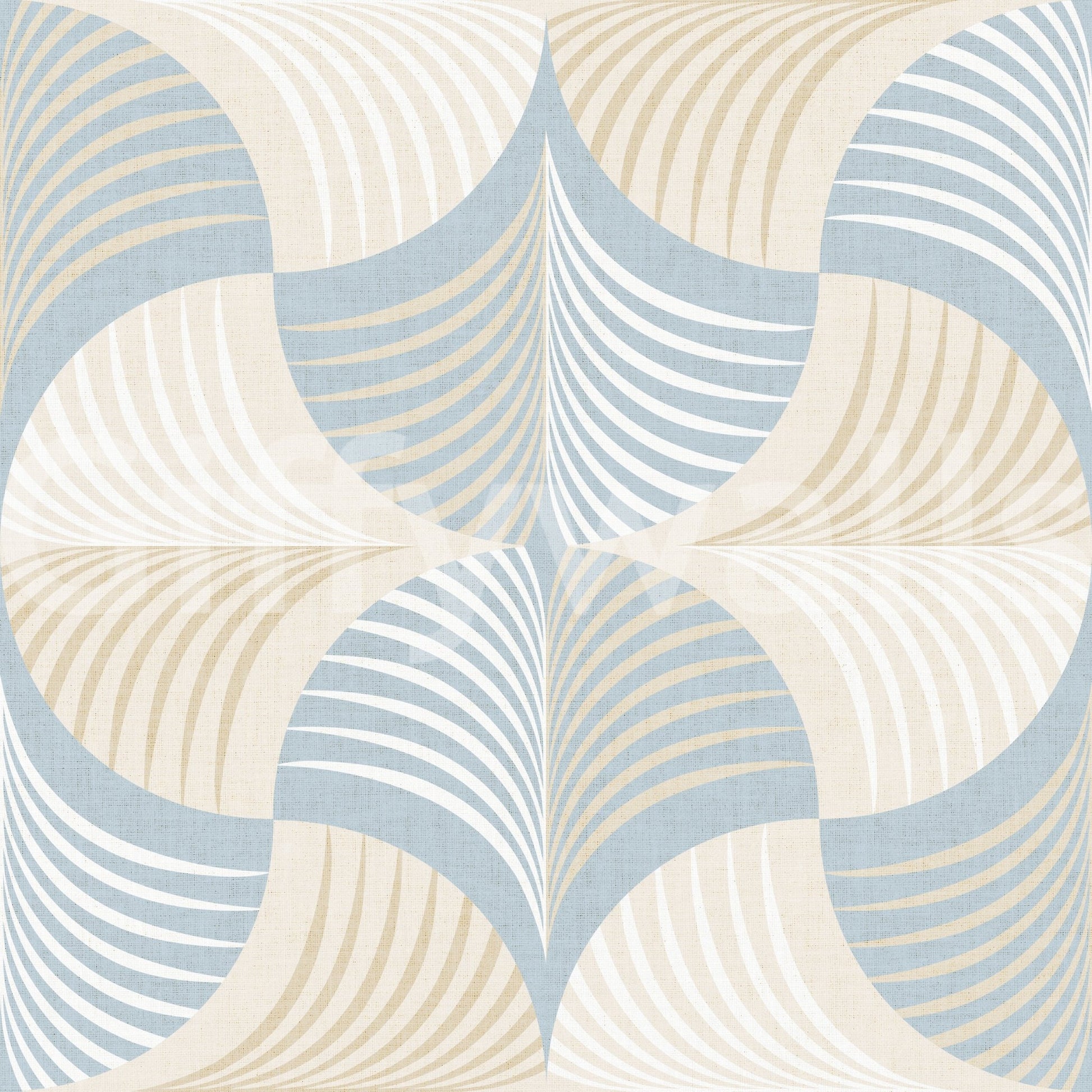 Art Deco Botanical Palm Fan – White Beige Blue Wallpaper⁠