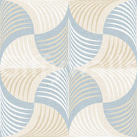 Art Deco Botanical Palm Fan – White Beige Blue Wallpaper⁠