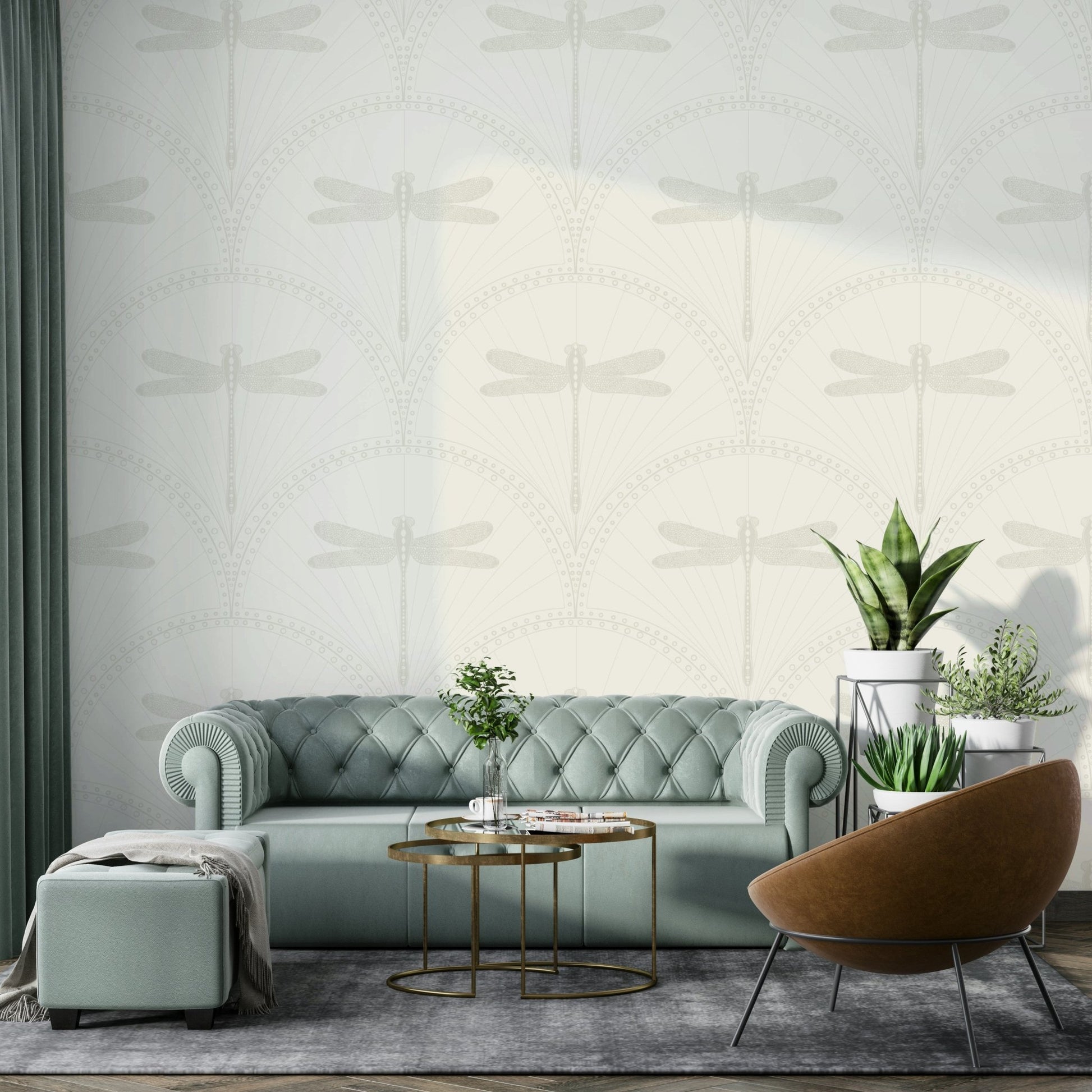 Rich Art Deco dragonfly wallpaper adding luxury to any room

