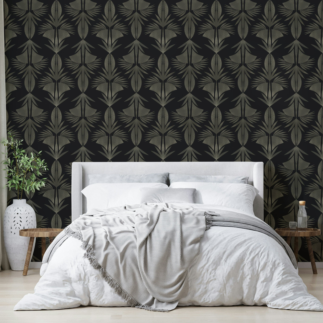 A serene botanical pattern wall mural for your decor.

