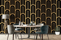 Black and gold vertical column mural for stylish interiors.

