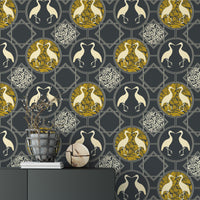 Stylish heron design art deco mural wallpaper
