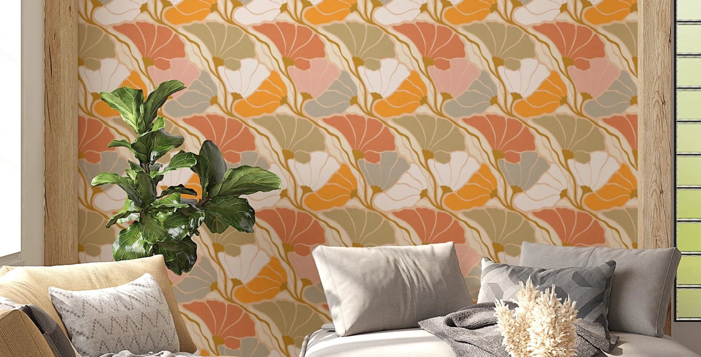 Art Nouveau Botanica Fan Flow - Cosy Blooms Wallpaper⁠