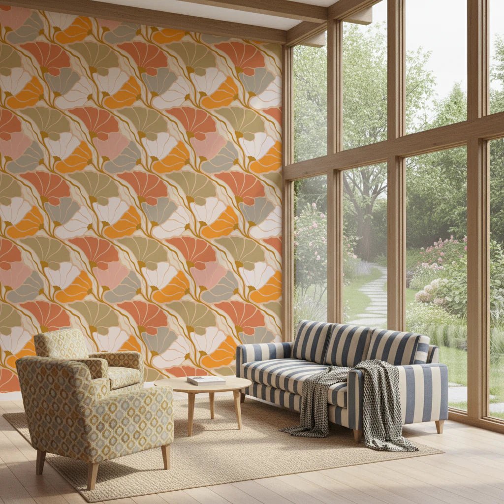 Art Nouveau Botanica Fan Flow - Cosy Blooms Wallpaper⁠