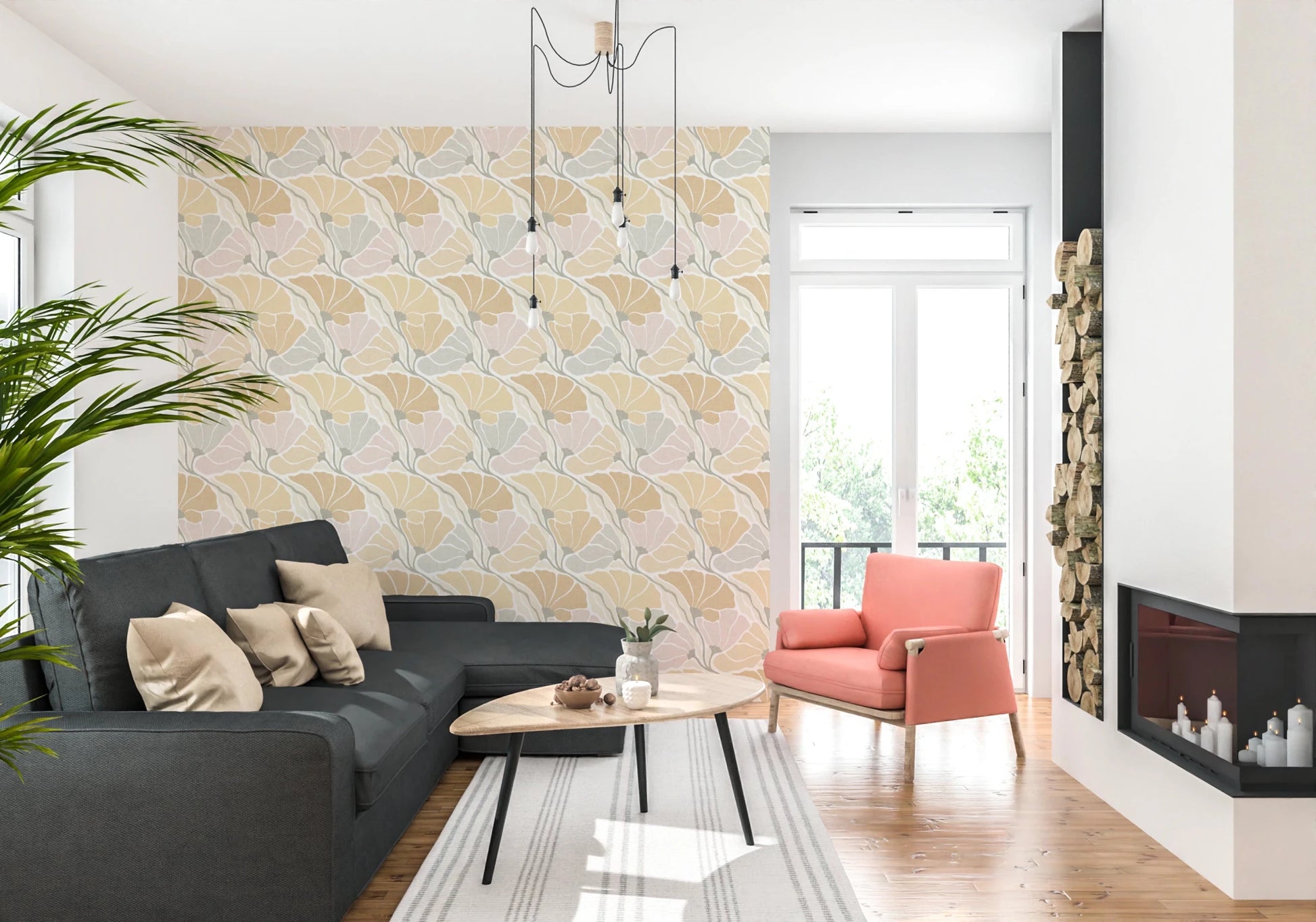Art Nouveau Botanica Fan Flow - Earthy Tones Wallpaper⁠