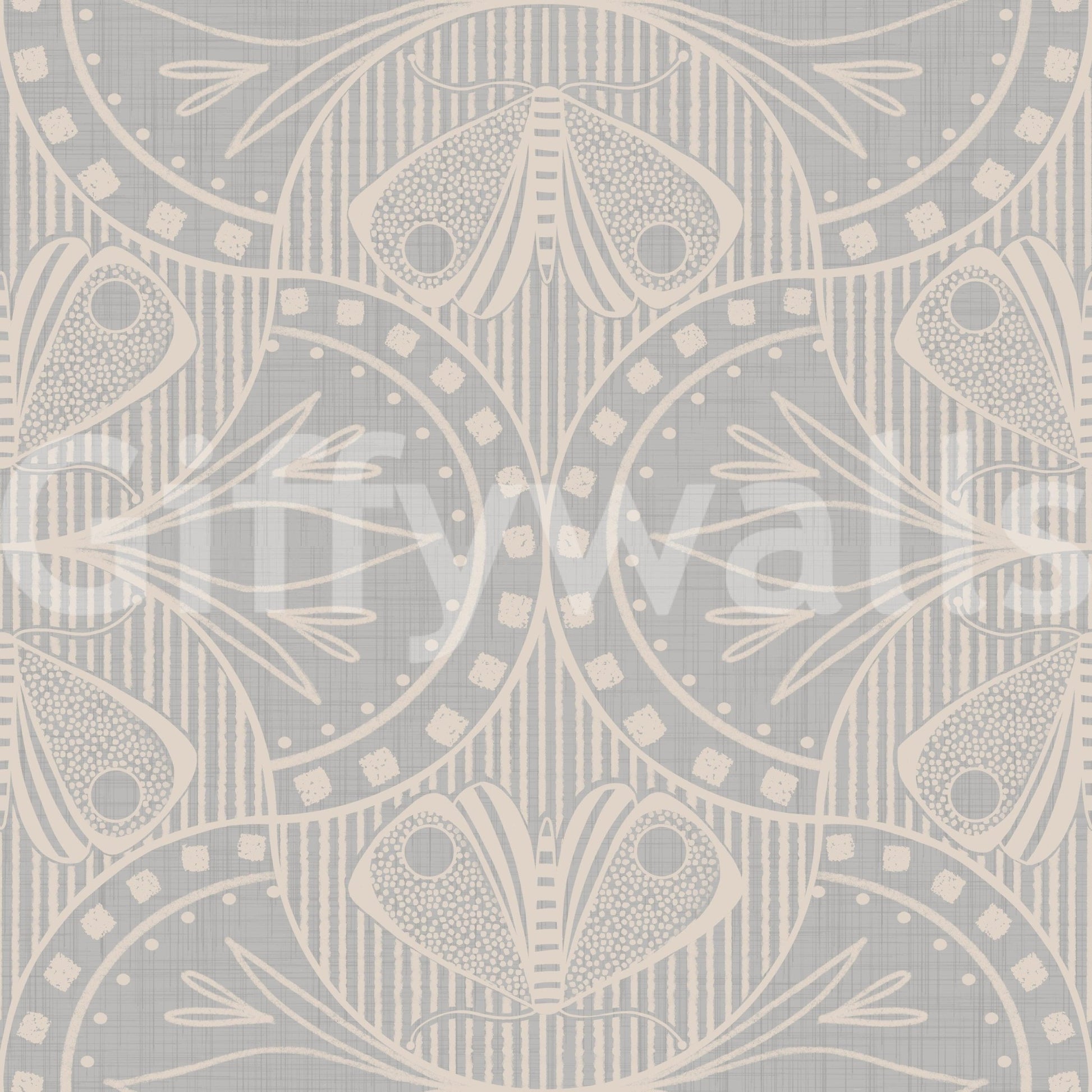 Classic period wallpaper for walls, gentle curving geometry, elaborate grey tone.