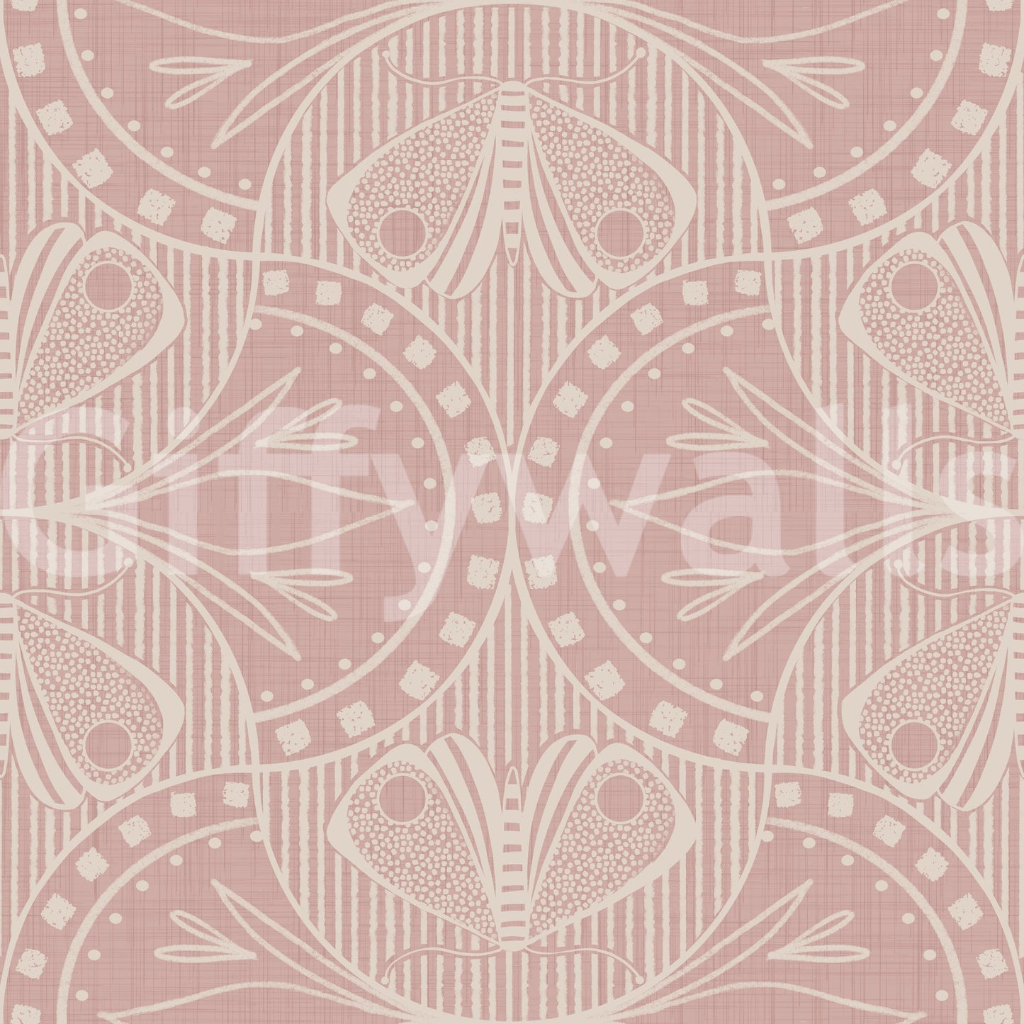 Moth and bloom repeat design Art Nouveau peel and stick wallpaper.
