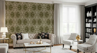Botanical and insect wall mural, complex motif, luxurious texture finish.