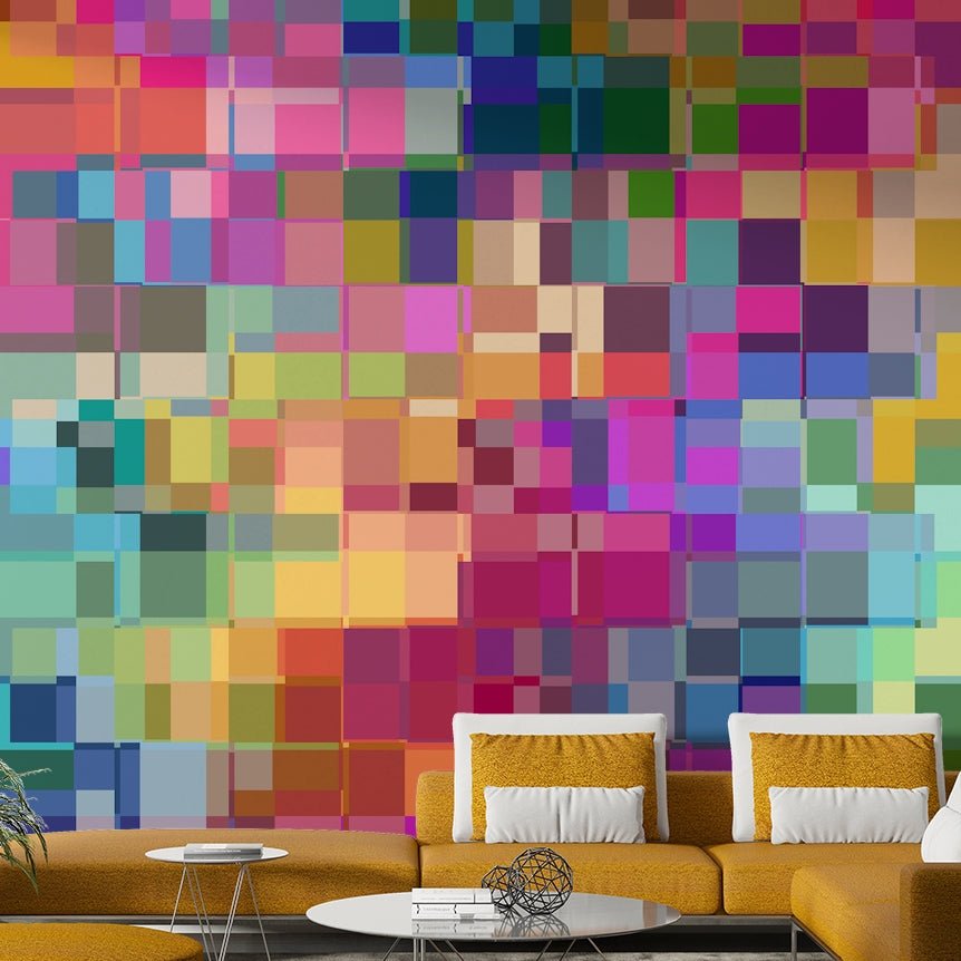 Mixed media mural wallpaper with raw brushstrokes

