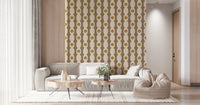 Stylish beige abstract wallpaper with Atomic Age accents and minimal detailing.