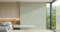 Retro atomic floral wallpaper showcasing radiating petal shapes in a playful vintage style.