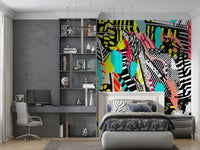 A peaceful modern abstract mural on decorative wallpaper.


