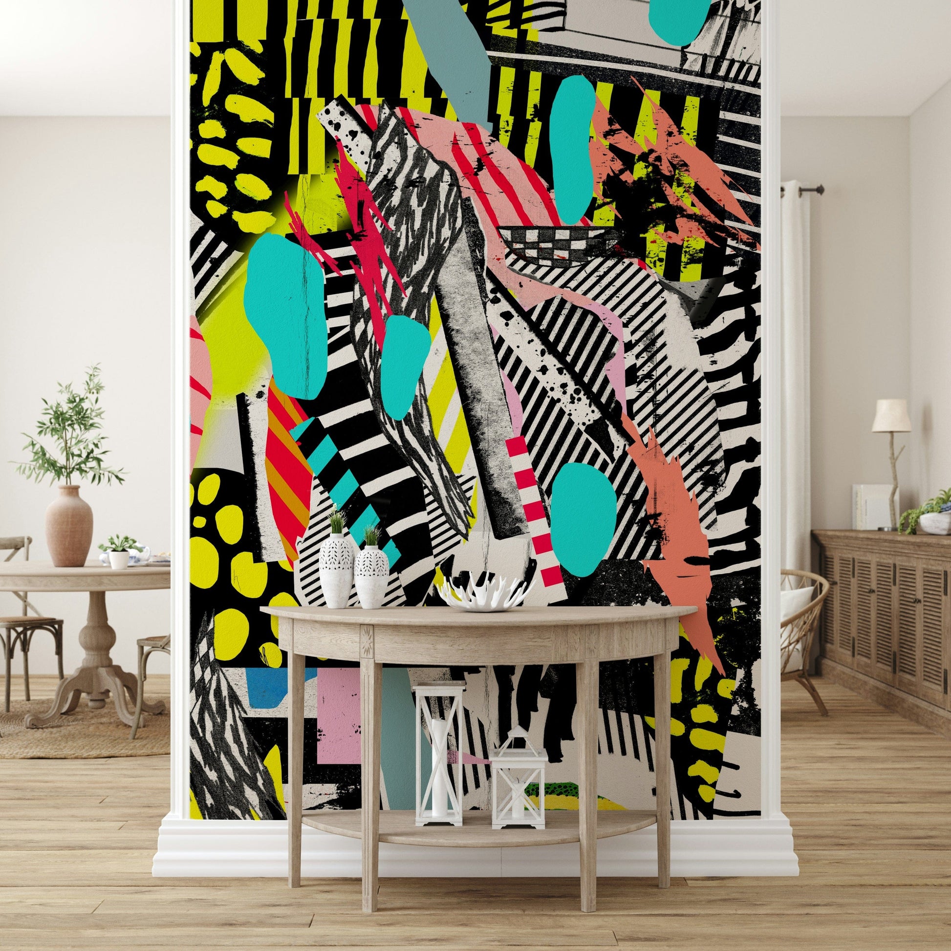 A graceful subtle pattern wall mural in cool, natural tones.


