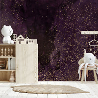 Purple Space Wall Mural – Deep aubergine galaxy with glowing light bursts and cosmic swirls, ideal for feature walls.
