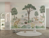 An interior with a peaceful and playful accent wall

