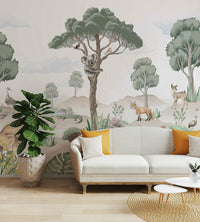 The colors are soft and gentle, with pale greens, browns, and muted tones.

