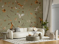 Vibrant autumn wall mural featuring trees with golden and orange leaves