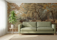 Hallway wall decor with canal scene mural, airy modern look in light blues
