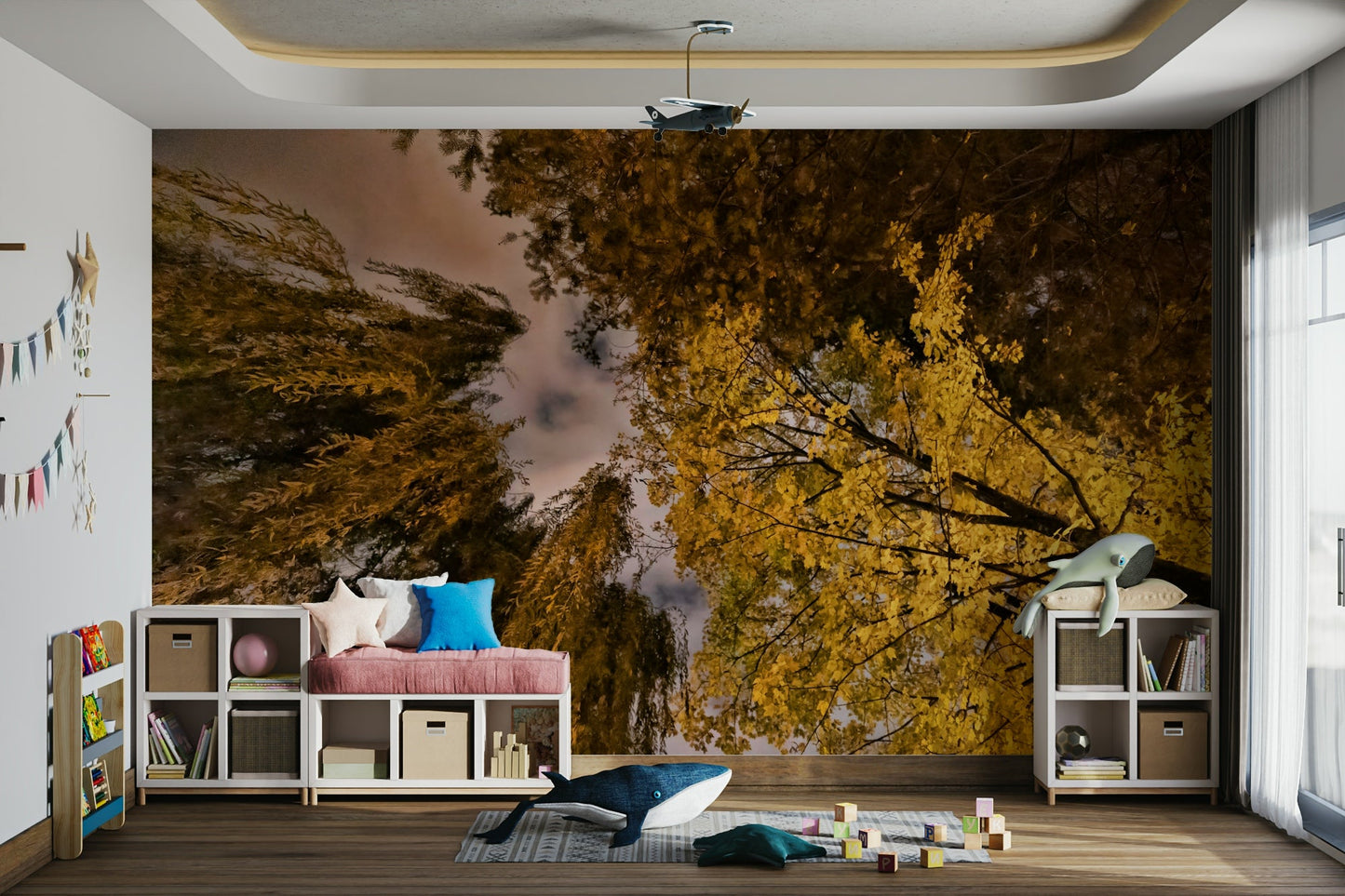 Golden foliage mural wallpaper
