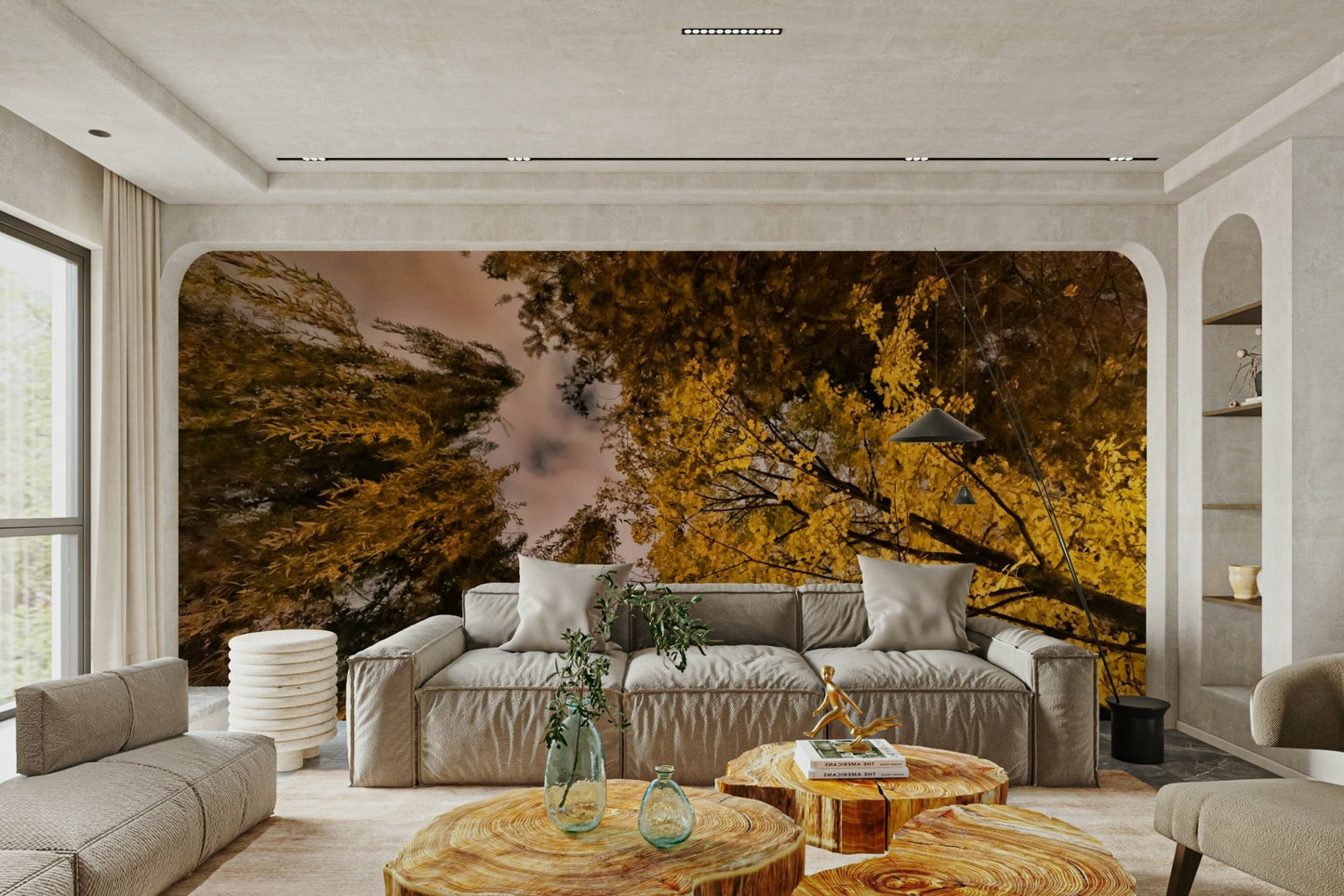 Golden leaves autumn wallpaper mural
