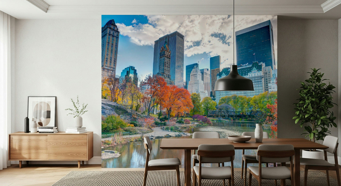 Gorgeous Autumn in the City wallpaper, path winding past orange maples.