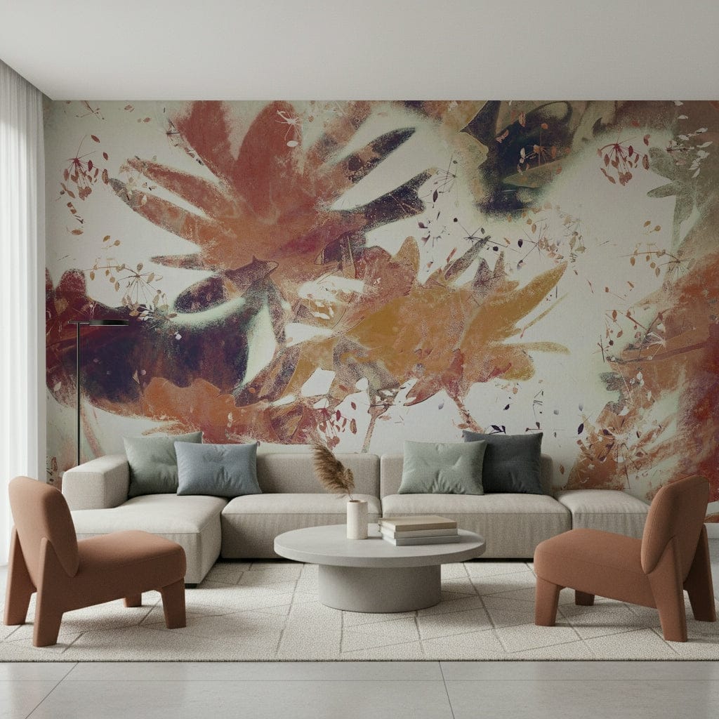 A calming foliage design wallpaper mural that defines a space.

