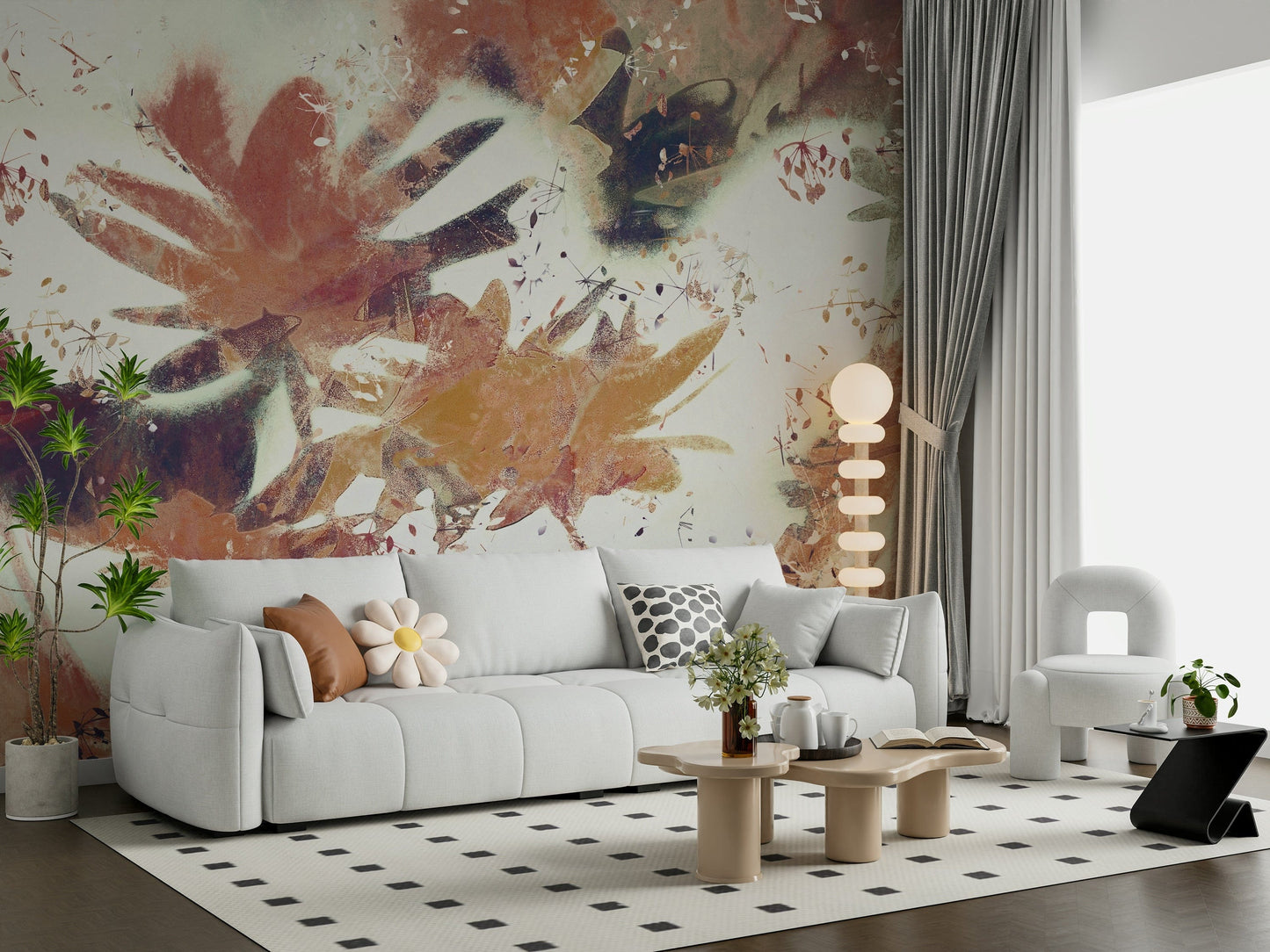 A tranquil subtle leaf pattern wall mural for your decor.

