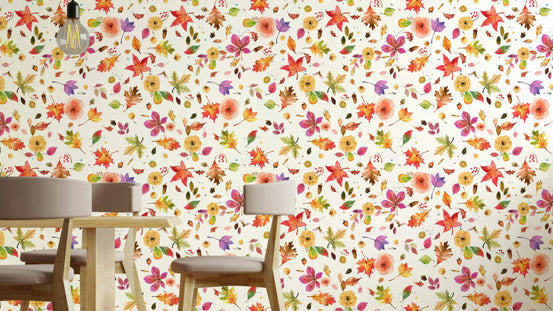 Autumn forest wallpaper with multicolor leaves

