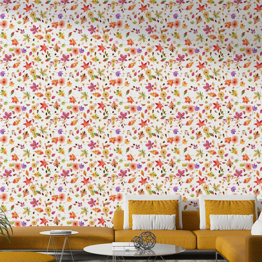 Multicolor floral wallpaper for autumn interiors

