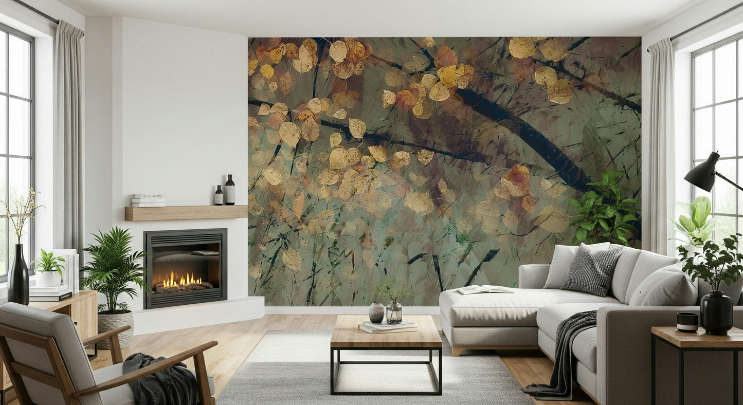 Autumn's Tranquil Reflection Wall Mural installed in a guest room for a classic look.