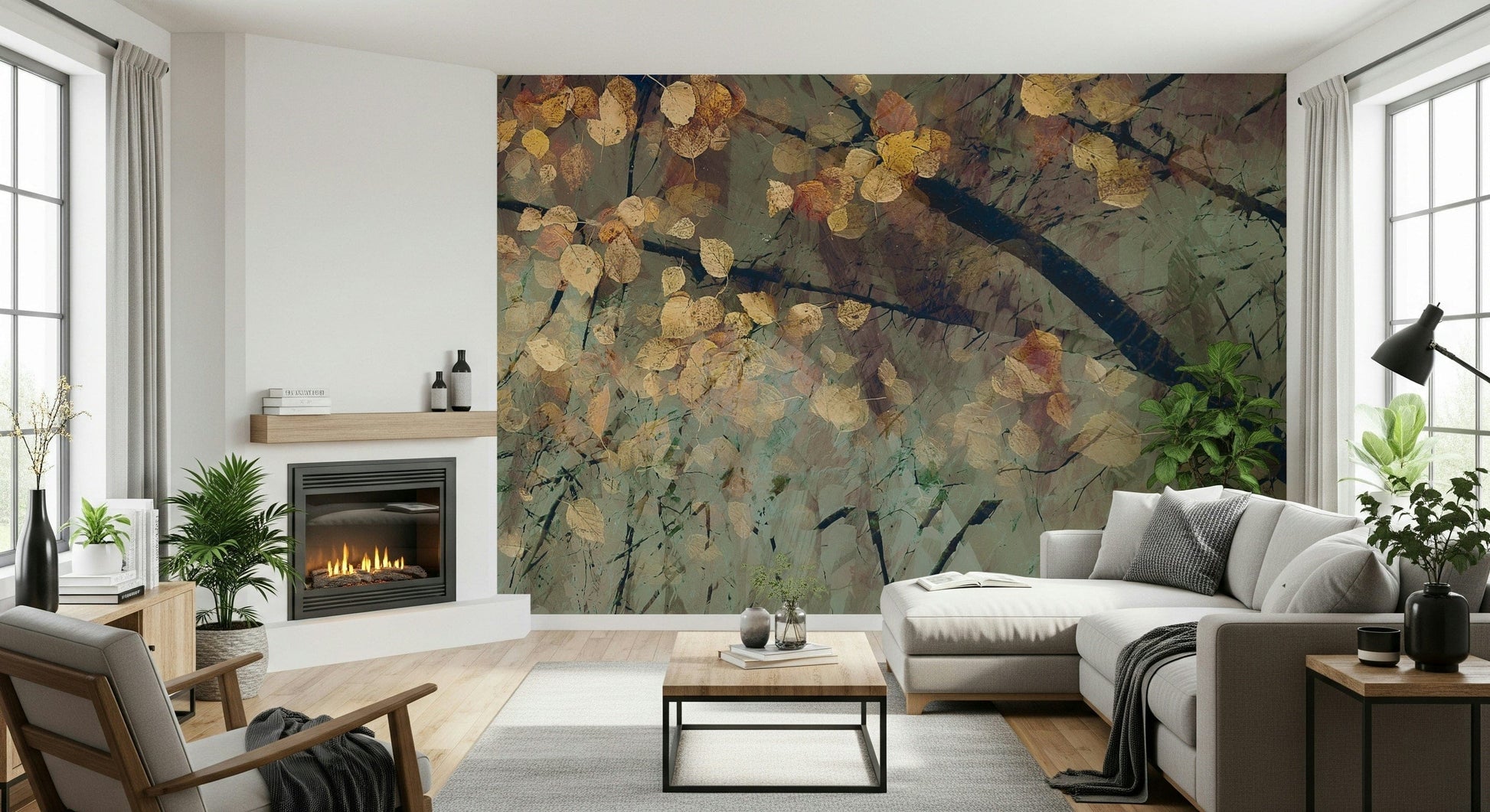Autumn's Tranquil Reflection Wall Mural installed in a guest room for a classic look.