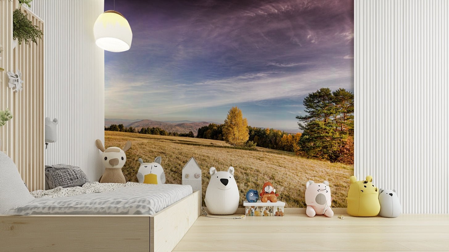 The colors in the mural are warm, earthy tones and calming blues.

