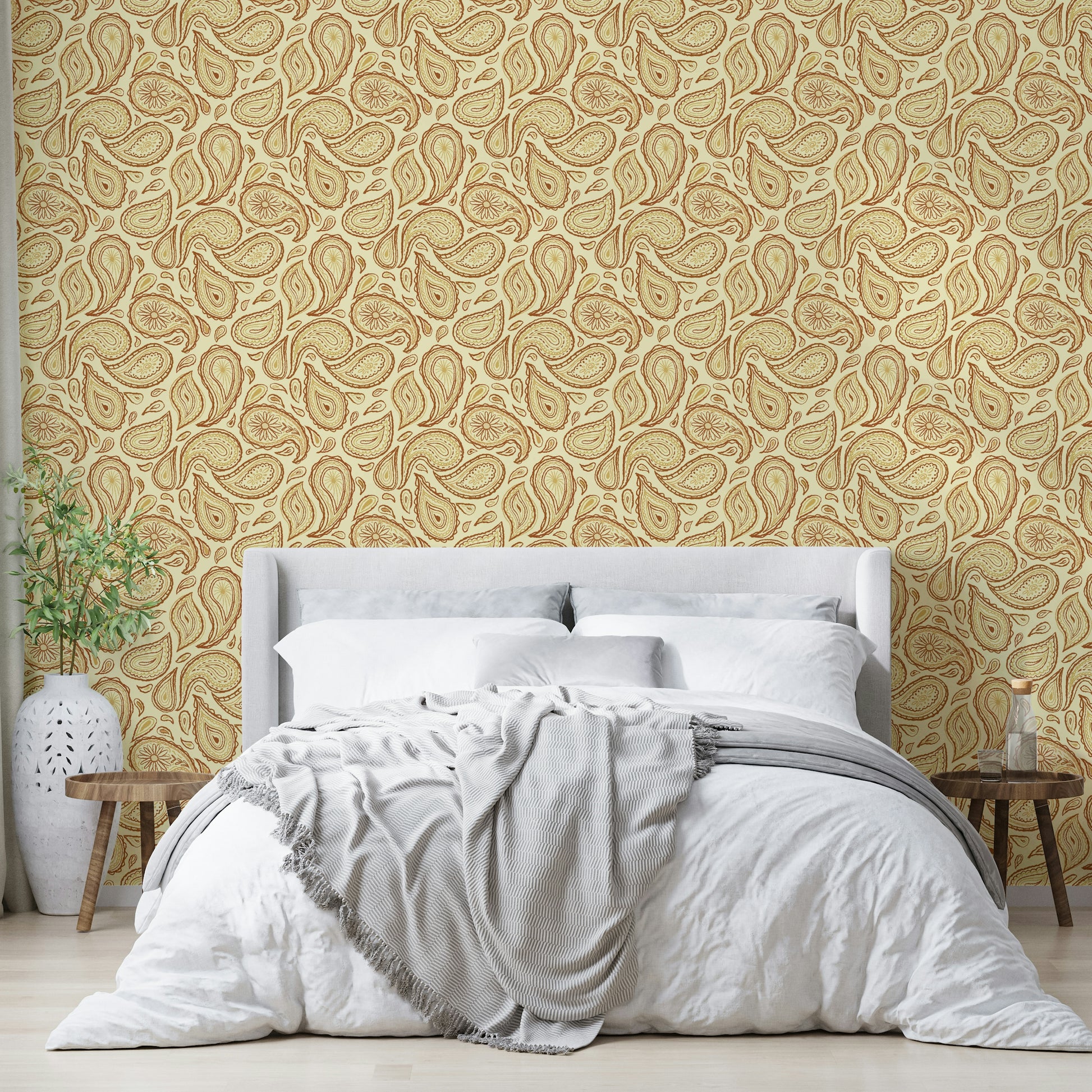 Autumn-themed wallpaper with intricate paisley patterns

