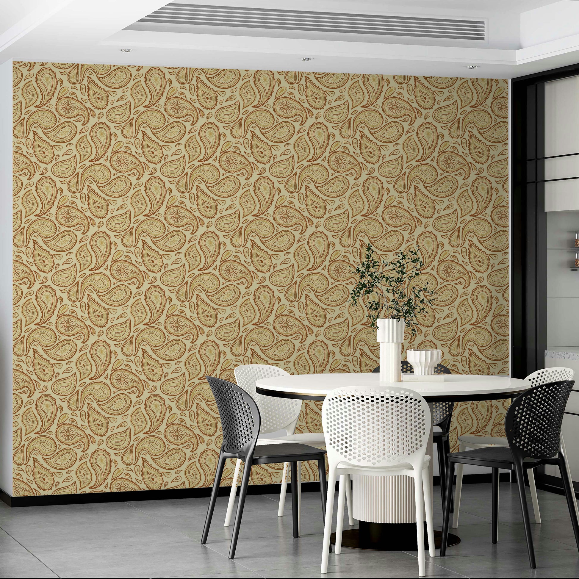 Decorative autumn wallpaper with swirling paisley shapes

