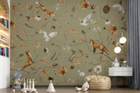 Decorative wall covering showcasing an arbor surrounded by colorful autumn trees