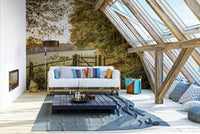 Archway or path leading into an autumn forest.

