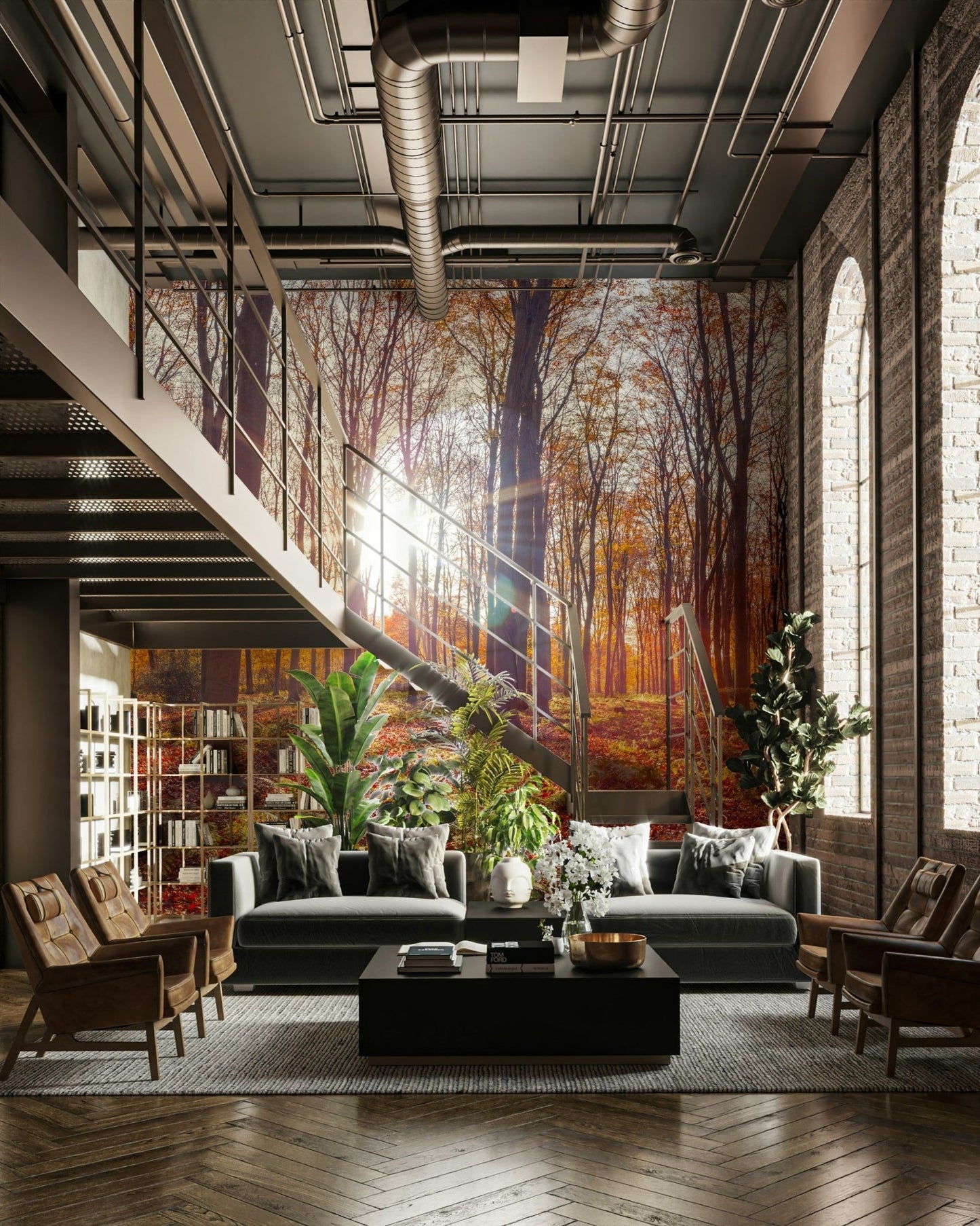 Fall-inspired wall mural capturing the beauty of autumn leaves

