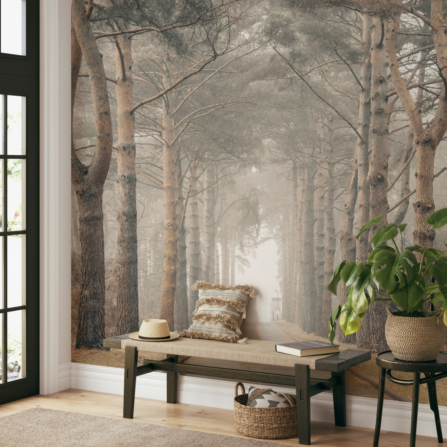 Warm-toned tree mural for interiors


