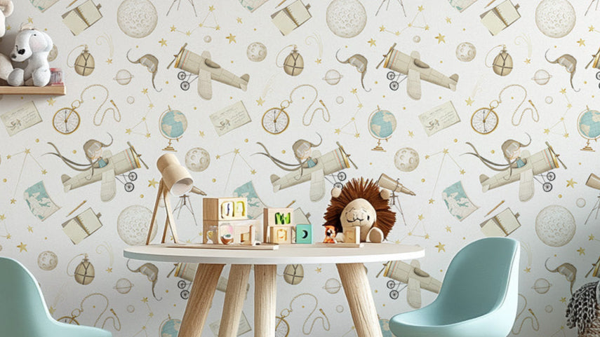 Vintage airplane wallpaper for kids rooms